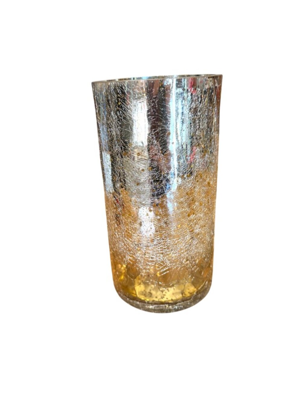Gold Crackle Glass Vase Metallic Tall Cylindrical Design Home Decor Holiday Refl - Picture 2 of 7
